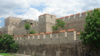 Restored section of the fortifications that protected Constantinople during the medieval period.