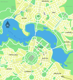 Inner Canberra demonstrates some aspects of the Griffin plan, in particular the Parliamentary Triangle