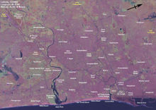 Chennai is situated on a flat coastal plain, as can be seen in this Landsat 7 map.