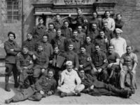 A group of the French orderlies from Colditz Castle poses for a picture in the inner courtyard.