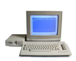 Commodore 64C system with 1541-II floppy drive and 1084S RGB monitor (1986).