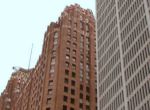 Downtown Detroit buildings, the historic Art Deco Guardian Building is on the left, One Woodward Avenue is on the right
