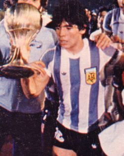 Maradona and the Youth World Cup trophy in 1979.