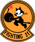 The US Navy insignia for the VF-31 Tomcatters squadron from 1948. The squadron motto is "We get ours at night".