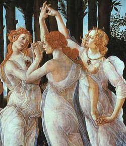 The Three Graces, here in a painting by Sandro Botticelli, were the goddesses of charm, beauty, nature, human creativity and fertility in Greek mythology.