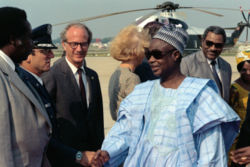 Ahmadou Ahidjo arrives at Washington, D.C., in July 1982