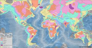 World geologic provinces. (USGS) Oceanic crust      0-20 Ma      20-65 Ma      >65 Ma Geologic province      Shield      Platform      Orogen      Basin      Large igneous province      Extended crust 