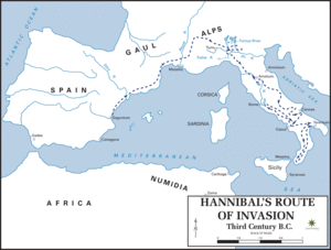 Hannibal´s route of invasion given graciously by The Department of History, United States Military Academy