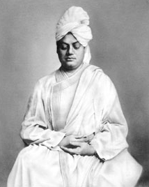 Swami Vivekananda, shown here practicing meditation, was a Hindu sanyāsin  (monk) recognized for his inspiring lectures on spiritual topics such as bhakti yoga, karma yoga, raja yoga, and jnana yoga. He founded the Ramakrishna Mission, which today conducts religious teaching and philanthropic activities worldwide.