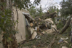 Damage to a mobile home in Davie, Florida following Hurricane Katrina.