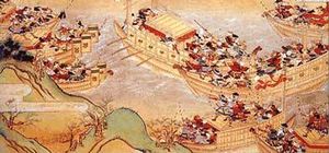 Naval battle of Dan-no-Ura in 1185.