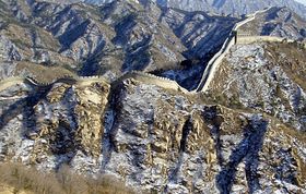 The Great Wall in winter, near Beijing.