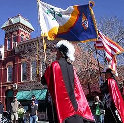 Knights of Columbus marching in a St. Patrick's Day Parade in Fort Collins, Colorado