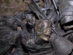 Portion of monument portraying the brutality of the battle of Worringen