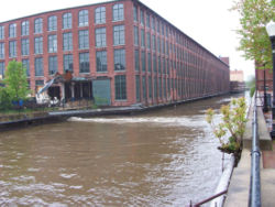 The Pawtucket Canal during a flood of the Merrimack River at Lowell, Massachusetts