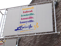 The Louisville Convention & Visitors' Bureau displays many of the common pronunciations of the city on its logo.