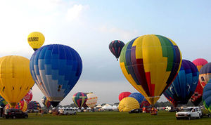 Hot air balloons launching during the balloon race at the Adam Matthews Balloon Festival.