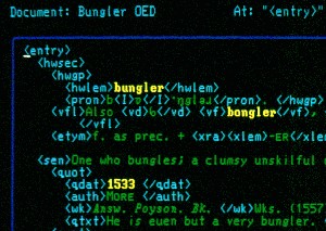 A specialized markup language using SGML is used to write the electronic version of the Oxford English Dictionary. This enables sophisticated queries to be performed, as well as easy translation into HTML.