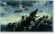 Canadian painter Alfred Bastien's impression of Canadian soldiers. This painting can be seen at the Canadian War Museum.