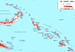 The Solomon Islands.  "The Slot" runs down the center of the islands, from Bougainville and the Shortlands (center) to Guadalcanal (lower right).
