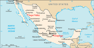 Locations of Borlaug's research stations, at Yaqui Valley and Chapingo.