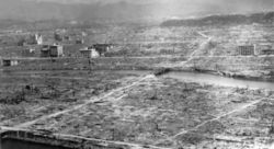 The aftermath of the atomic bombing of Hiroshima.