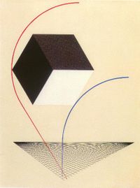 A Proun by Lissitzky, c.1925. Commenting on Proun in 1921, Lissitzky stated, "We brought the canvas into circles... and while we turn, we raise ourselves into the space."