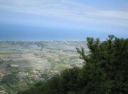 An aerial view of the southern Caspian coast as viewed from atop the Alborz mountains in Mazandaran, Iran.