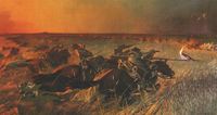A Polish cavalry charge at the Battle of Wołodarka, May 29, 1920, slows the Russian offensive. (Painting by Mikołaj Wisznicki, 1935.)