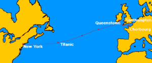Titanic reported its position as 41°46′N 50°14′W. The wreck was found at 41°43′N 49°56′W.