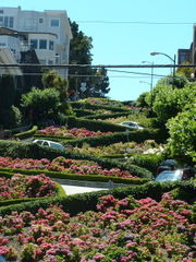 Cars negotiate Lombard Street to descend Russian Hill
