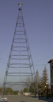 This replica of the Light Tower at the San Jose History Park stands only half of the original tower's 237 feet (72 m).