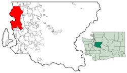 Location of Seattle in King County and Washington