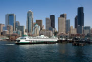 A view of Downtown Seattle and the Bainbridge Island ferry.