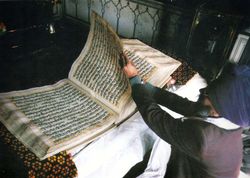 A man reading the Gurū Granth Sāhib at the Harimandir Sahib.