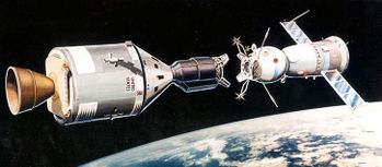 The July 17, 1975 rendezvous of the Apollo and Soyuz spacecraft marks the traditional end of the Space Race.