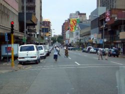 A street in central Hillbrow. Under apartheid Hillbrow used to be one of the nicest suburbs in the city; however, it is now extremely dangerous.