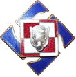 The blue Swastika emblem was the insignia of the Polish League of Anti-air and Anti-gas Defence (Liga Obrony Przeciw Lotniczej i Przeciwgazowej).
