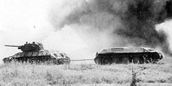 T-34 ARV towing a disabled tank at the Battle of Kursk.