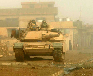  Soldiers from 3rd Armored Cavalry Regiment provide security for other troops with their M1 Abrams main battle tank in Biaj, Iraq