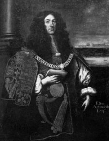 A painting of Elias Ashmole wearing a tabard as Windsor Herald, painted by Cornelius Neve in 1664.