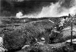 German stormtroopers training with a Flammenwerfer near Sedan, France, May 1917