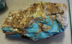 Massive turquoise in matrix with quartz from Mineral Park, Arizona.