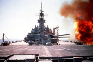 Wisconsin fires her big guns during the 1991 Gulf War.