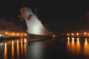 Berthed in Norfolk at night (April 3, 2004)