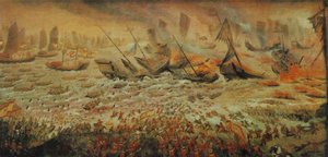 Battle of Bach Dang river. Silk painting by Năng Hiển.