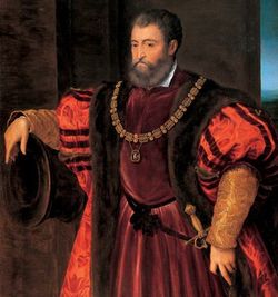 Alfonso d'Este, the Duke of Ferrara; excommunicated by Julius, he inflicted a number of defeats on the Papal forces.