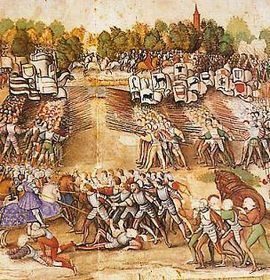 In 1515, the Franco-Venetian alliance decisively defeated the Holy League  at the Battle of Marignano.