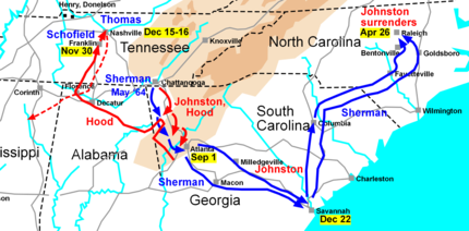 Map of Sherman's campaigns in Georgia and the Carolinas, 1864-1865
