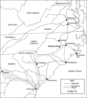 Map of Sherman's advance from Atlanta to Goldsboro